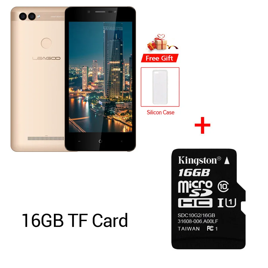 LEAGOO POWER 2, мобильный телефон, 5,0 дюймов, HD ips, 2 Гб ОЗУ, 16 Гб ПЗУ, Android 8,1, MT6580A, четыре ядра, двойная камера, задний, отпечаток пальца, 3g, смартфон - Цвет: Gold N 16GB Card