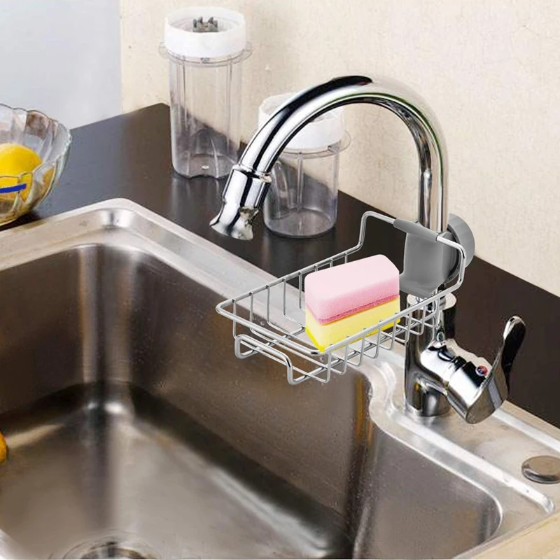 Sponge Holder Adjustable Stainless Steel Faucet Mounted For Kitchen Sink Caddy Soap Brush Dishwashing Liquid Dr | Обустройство дома