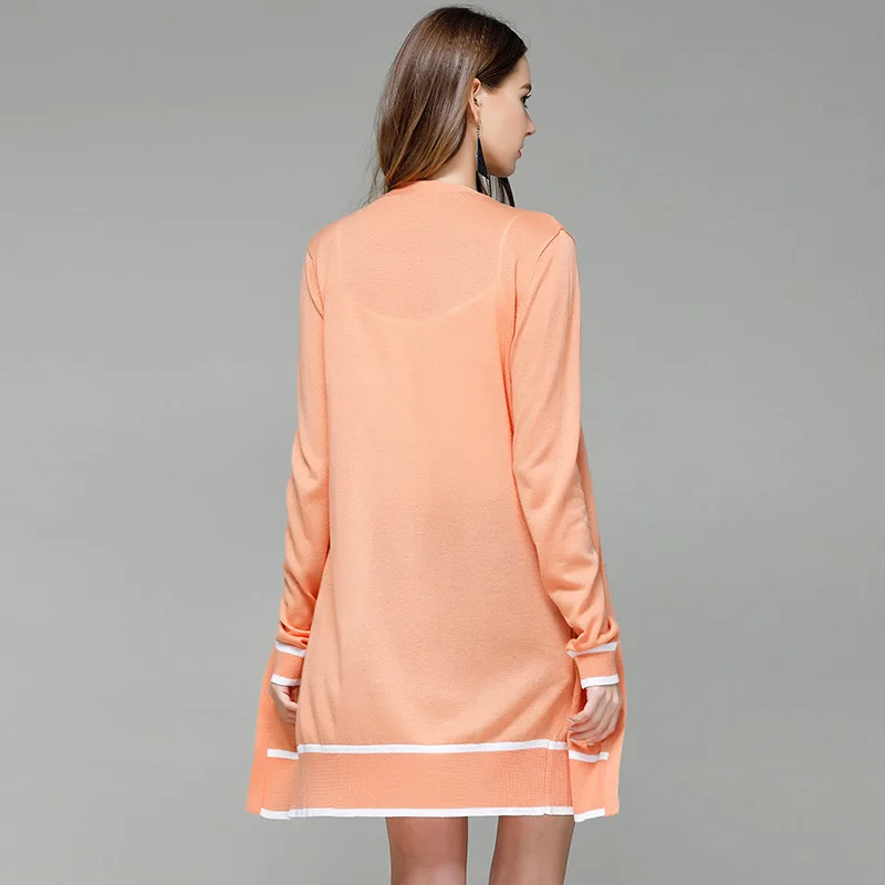 2019 Autumn &amp Spring Women Knitting Sweaters Cardigan Open Stitch Thin Solid Office Lady Casual Long Coat White Orange |