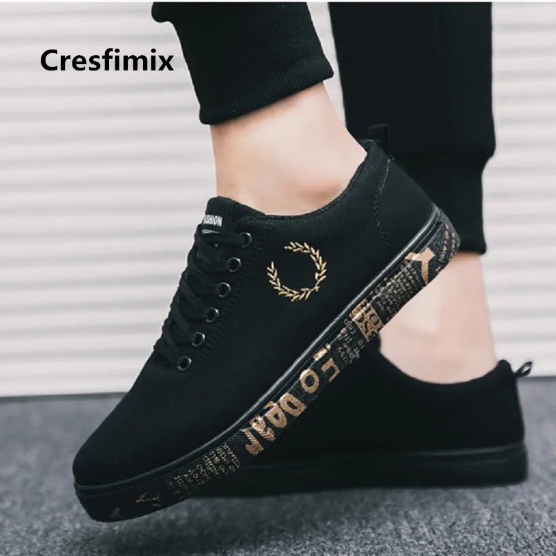 Мужская парусиновая обувь Cresfimix модная удобная черного и золотого цвета высокого