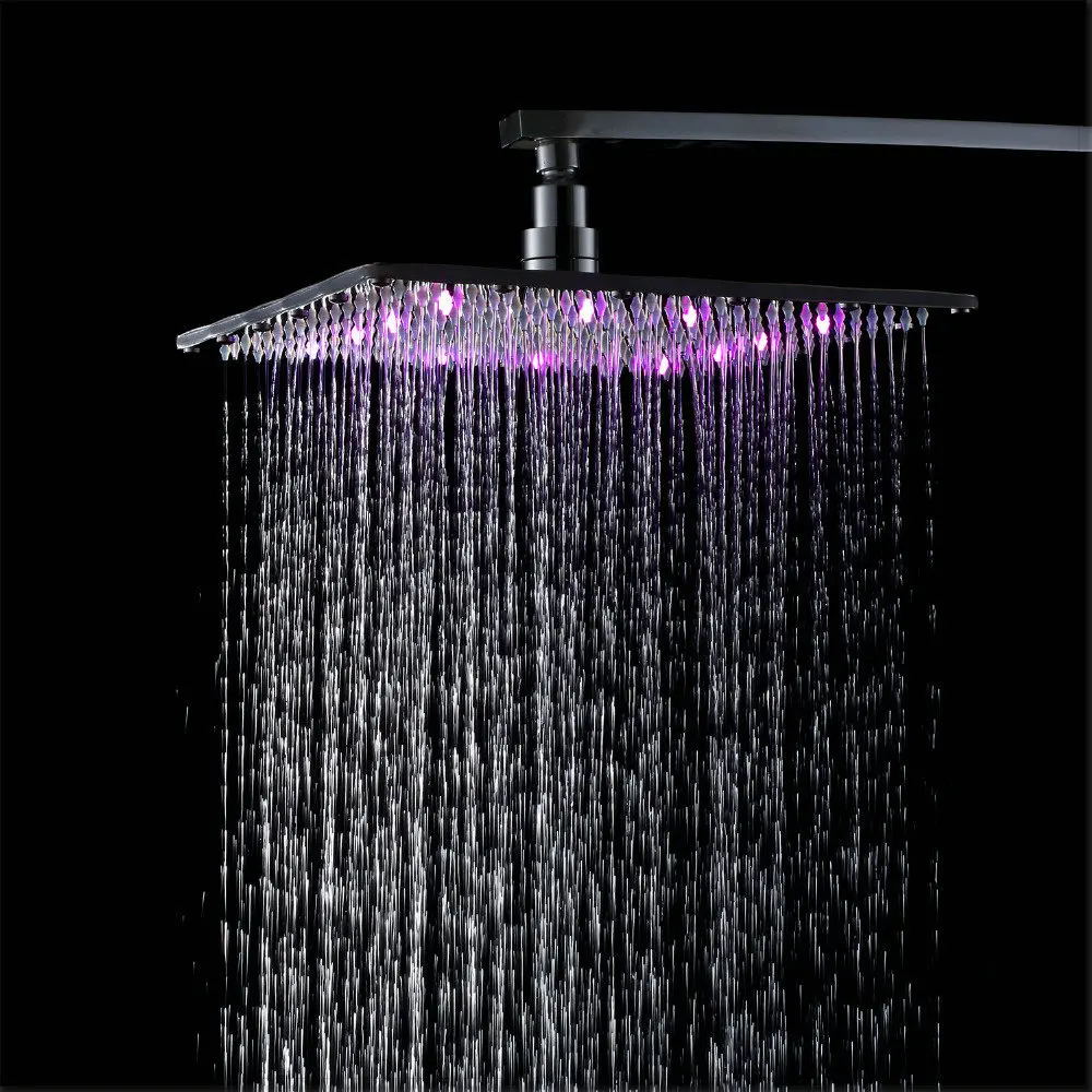 Chrome Finish LED Light Bathroom 10-inch Rainfall Shower Head Square Over-head Sprayer vasos for jillkets electric water heater |