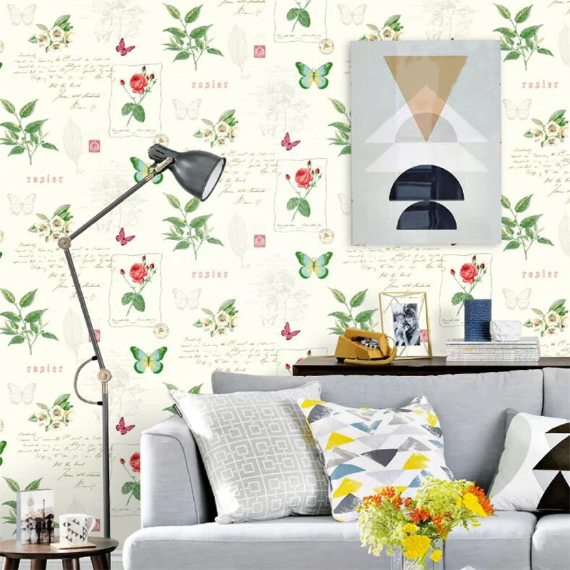 

Beibehang 3d wallpaper Rural flowers Butterfly letter leaves children room 3d sitting room bedroom wallpaper for walls 3d
