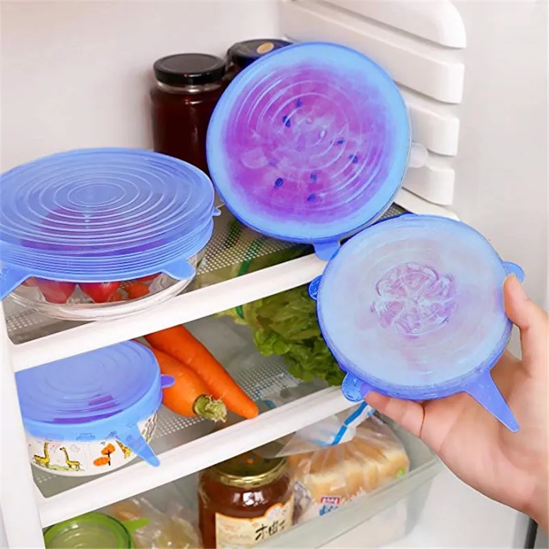 6 шт./компл. УНИВЕРСАЛЬНЫЕ СИЛИКОНОВЫЕ растягивающиеся крышки крышка для пищевых