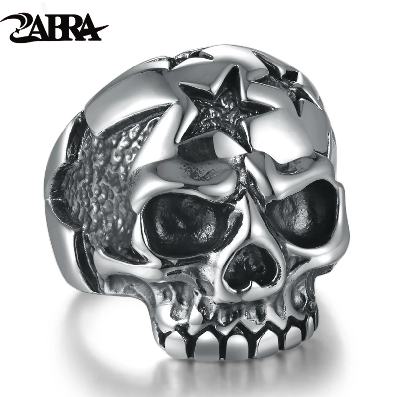 ZABRA Стерлинговое серебро кольцо с большим черепом Мужские Винтажные панк Рок