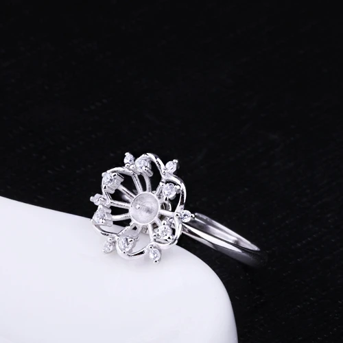 Fine Silver Sterling 925 White Gold Color Engagement Wedding Ring for Women 8mm Pearl Round Bead Jewelry Setting Crystal | Украшения и