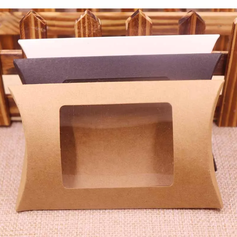 10 шт. коробка и 10 Внутренняя карта DIY крафт-бумага окно подушка коробка Подставка для ожерелья ювелирных украшений Прозрачная ПВХ упаковочная коробка с подушечкой