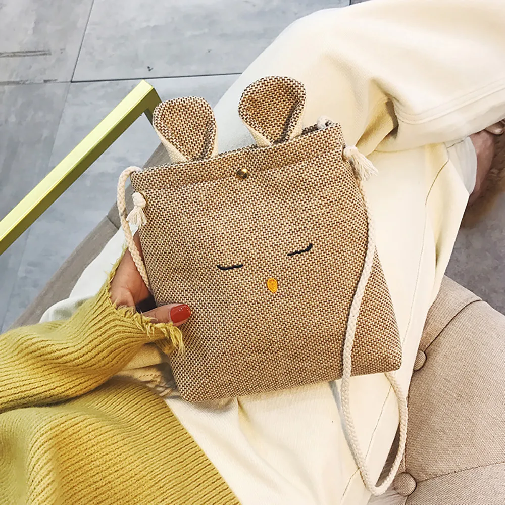 

Women Bag Burlap Cat Ears Small Square Simple Cute Shoulder Crossbody sac main femme bags for women 2019 ladies hand bags