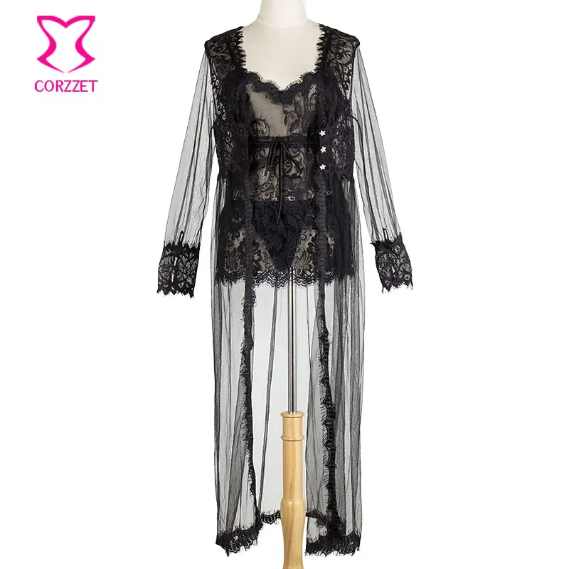 

Black Transparent Mesh Hollow Pajamas Women Night Dress Sexy Erotic Lace Lingerie Set Victorian Underwear Nightgowns Sleepwear