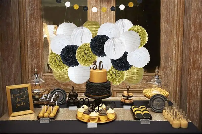 FunPa 22PCS Party Tissue Pom Poms Decorations Paper Balls With Lanterns Honeycomb Hanging Garland Decor | Дом и сад