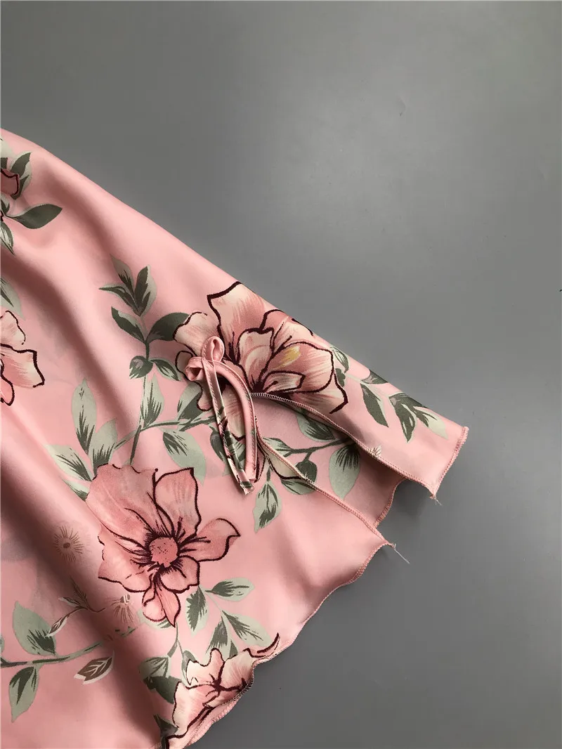 Женская шелковая ночная рубашка с V-образным вырезом и цветочным принтом | одежда