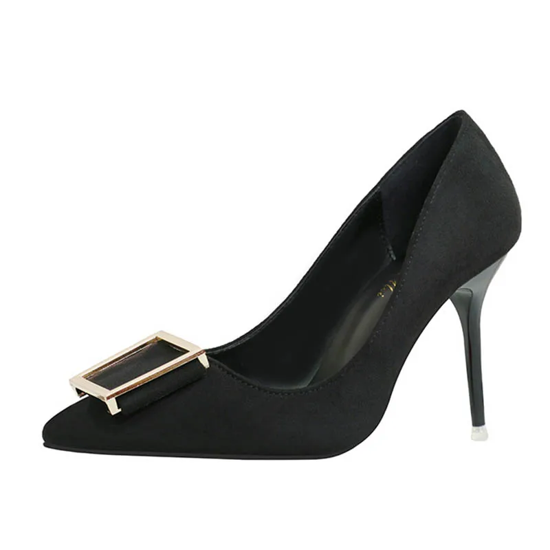 WEESITT 2017 Весна Замши Квадратных Пряжки Металла Сексуальная Ретро Высокой каблуки