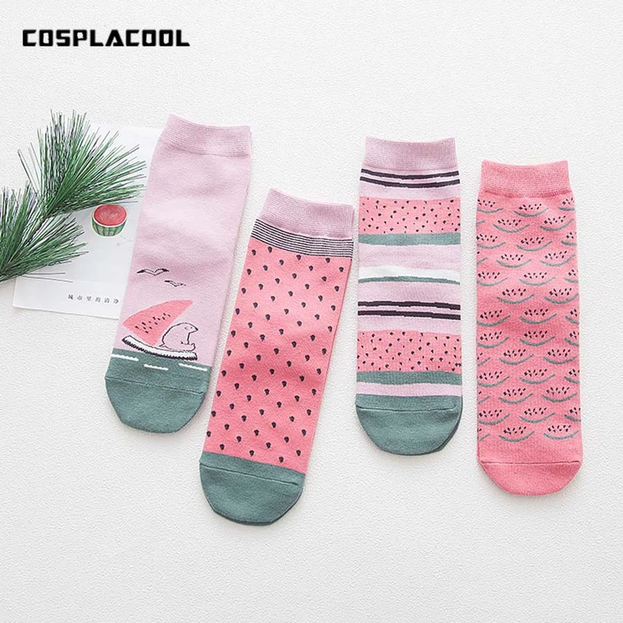 Носки cospacool 4 пар/лот милые теплые с рисунком фруктов/тортов хлопковые носки