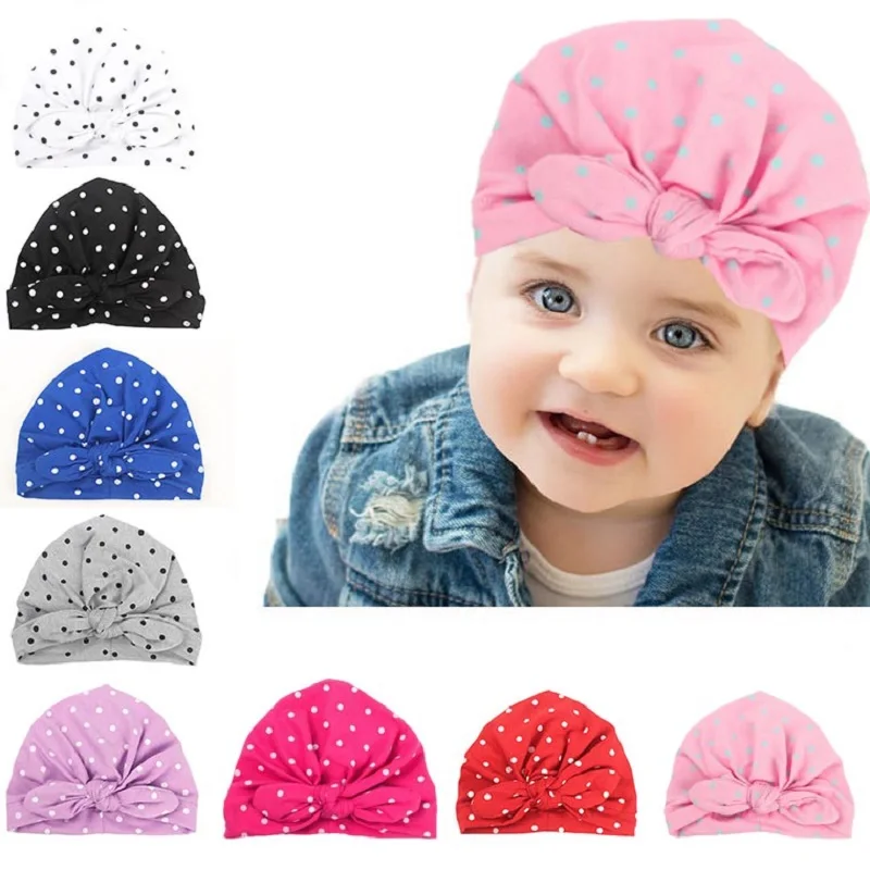 Детская головная повязка 9 цветов однотонная Хлопковая шапочка в горошек тюрбан