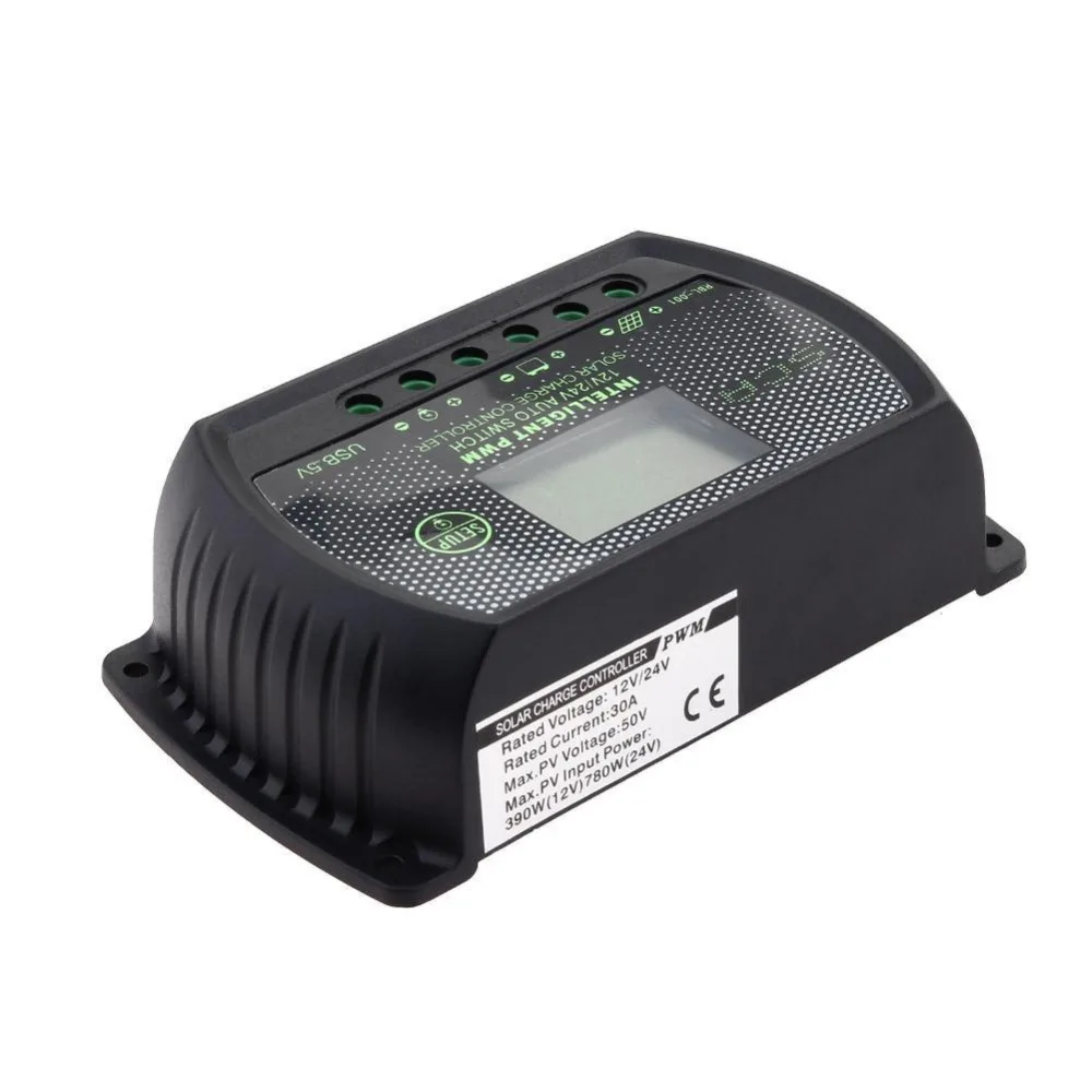 PWM 30A контроллер солнечного заряда 12 В 24 в ЖК дисплей USB Автоматический регулятор