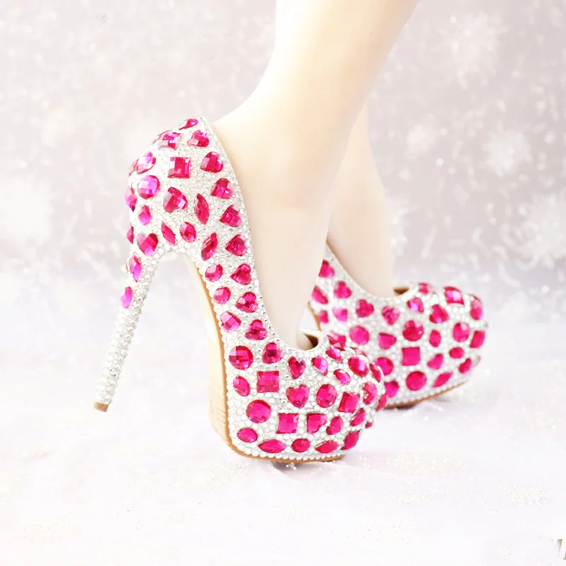 Женские модельные туфли на высоком каблуке розовые платформе со стразами 2018|pink