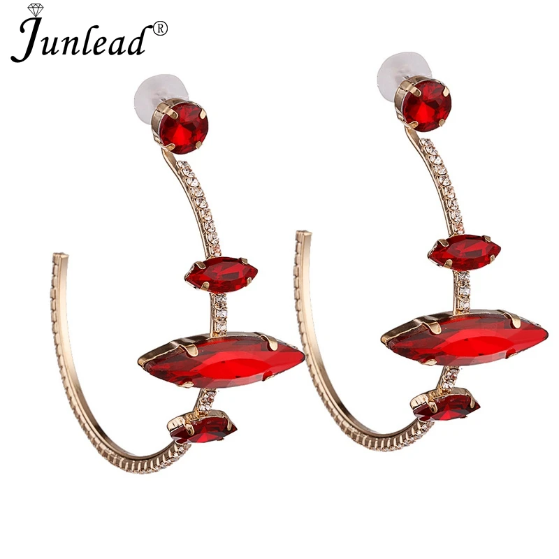 Junlead Горячая роскошь Bijoux Большой Круглый Макси Зеленый Кристалл серьги Бохо