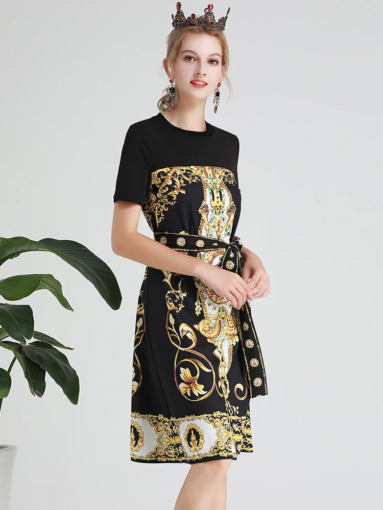 MoaaYina Fashion Designer Runway dress Spring Autumn Women Dress Short sleeve Diamond Sequin Print Lace-up Dresses