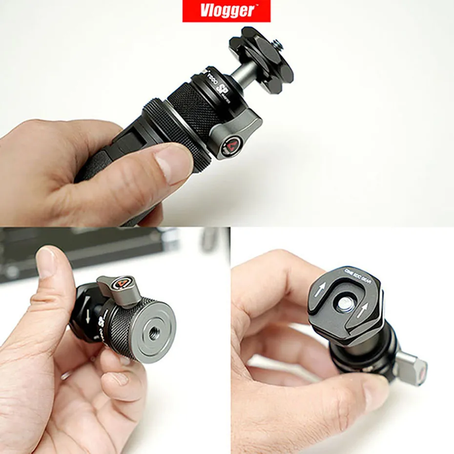 Vlogger Universal Tripod Head Ball with Cold Shoe Mount 1/4 Screw for LED Light Mic Quick Instal Ball Head DSLR Camera Head