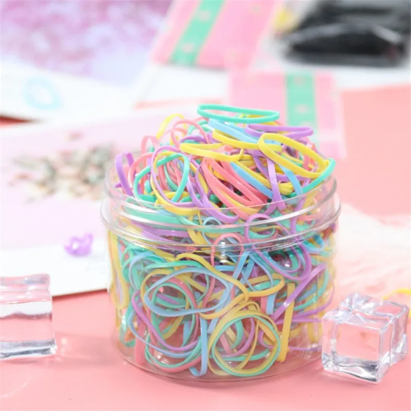 spring 800Pcs/Lot Mini Elastic Hair Bands Hair Accessories Gift Box Set Candy Color Disposable Rubber Band Cute Hair Bands for Girls - Color: spring