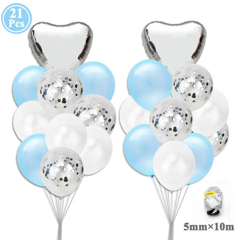 Первый день рождения Синий воздушный шар баннер My 1st 1 One Year вечерние украшения дети ребенок мальчик девочка взрослый гирлянды поставки розовое золото - Цвет: 21pcs silver blue 2