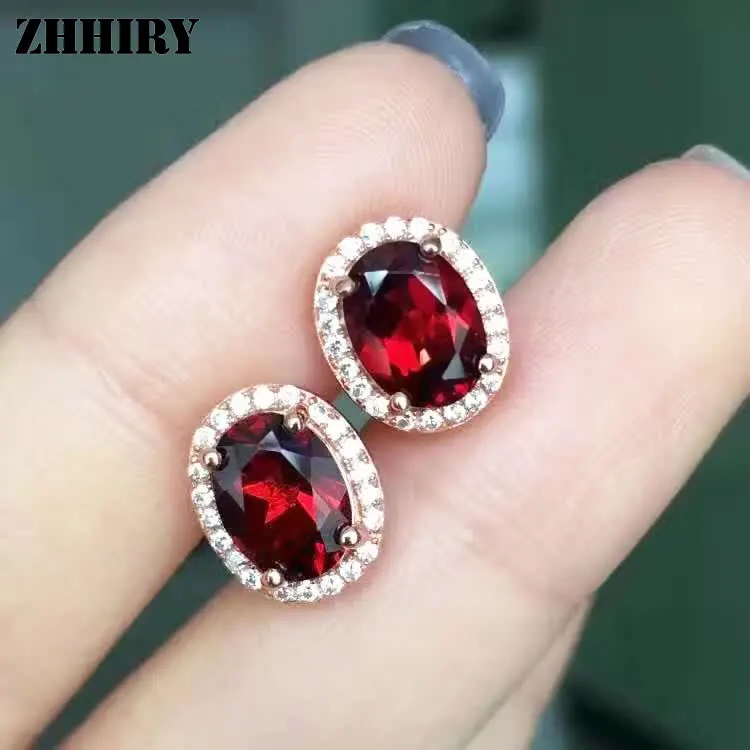 ZHHIRY натуральный гранат серьги драгоценный камень Твердые стерлингового серебра
