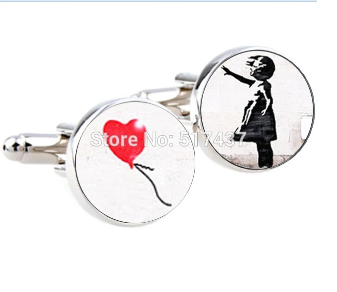 1 пара оптовая продажа запонки для мужчин Бэнкси девушка и сердец воздушных шаров