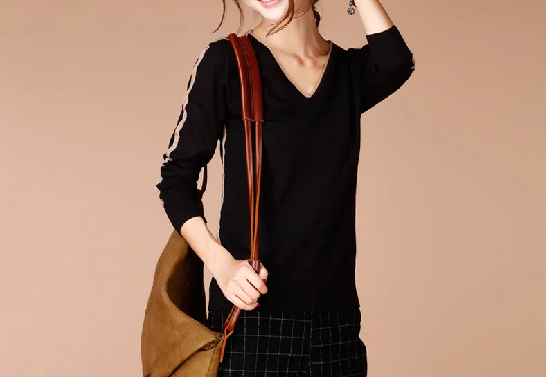 New Brand Women Clothing Autumn Winter Fashion Knit Sweater Casual Loose Long Sleeved V-Neck Pullover Sweaters Tops | Женская одежда