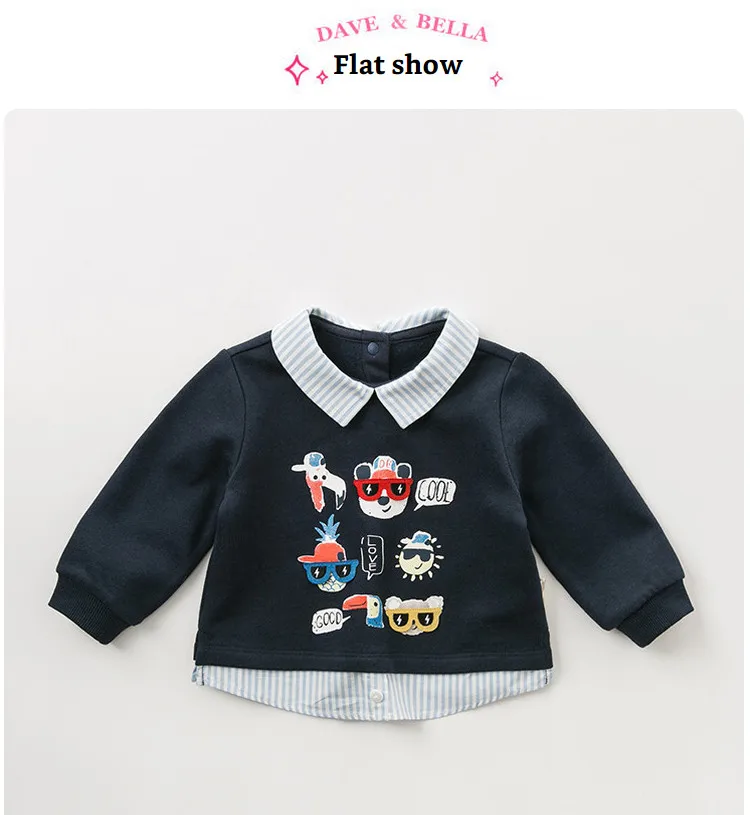 DBJ11003 dave bella autumn baby boys print pullover children long sleeve t-shirt infant toddler high quality tops cotton tees