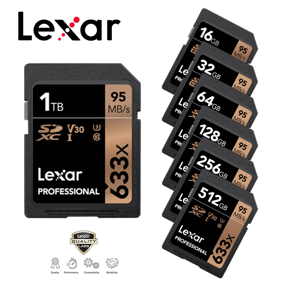 Карта памяти Lexar SD высокоскоростная видеокарта Max95MB/s 32 Гб 64 128 ГБ 256 512 1 ТБ C10 U1 U3 4K