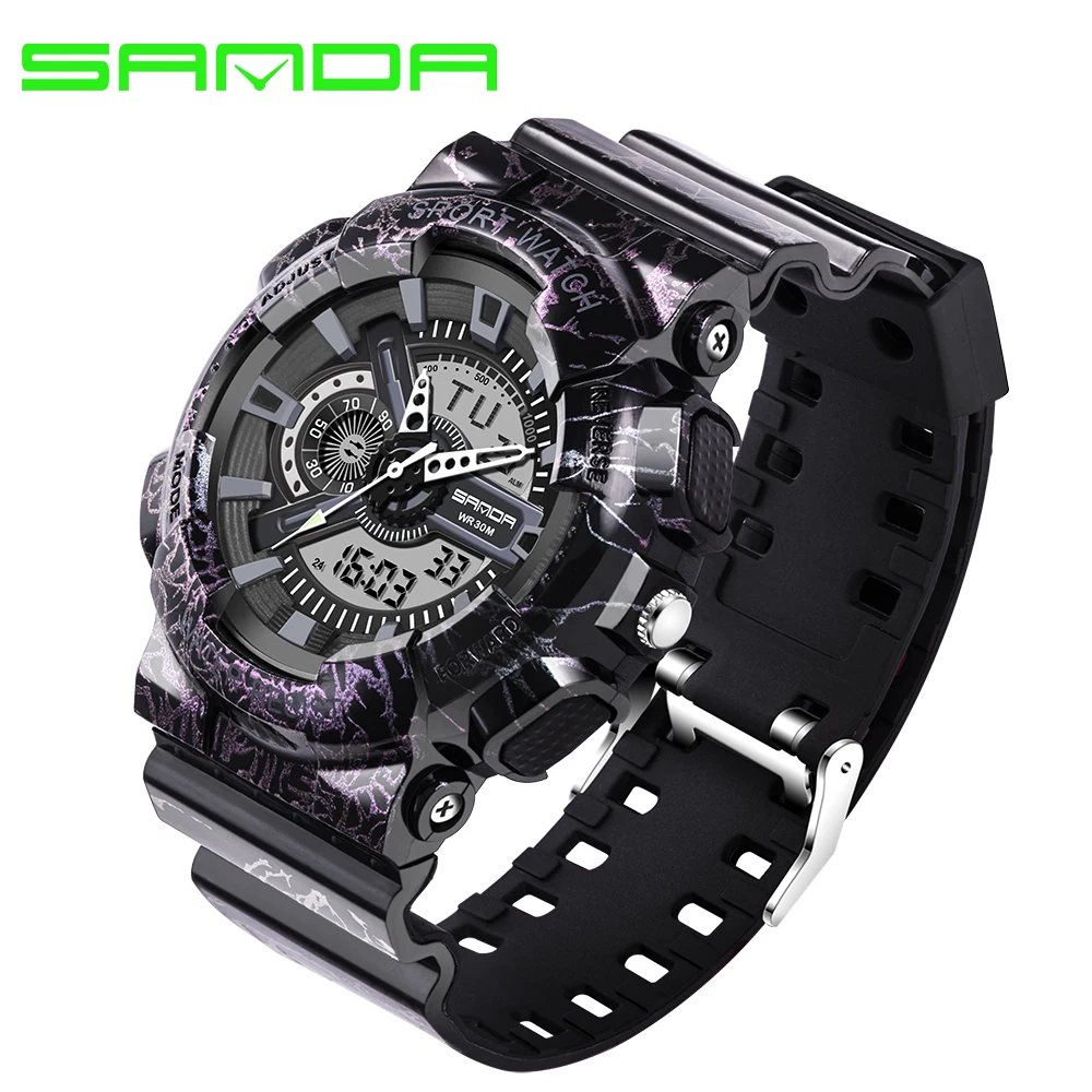 SANDA G Style мужские спортивные часы хронограф военные цифровые наручные камуфляжные