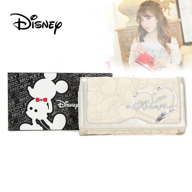 Настоящий Длинный кошелек disney Модный женский кошелек с вышивкой Микки и Минни Маус лучший подарок на день рождения для девочек