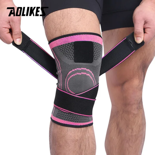 Pink AOLIKES 1 шт. 3D ткацкие наколенники для баскетбола, пешего туризма, езды на велосипеде, поддержка колена, профессиональные защитные спортивные наколенники - Цвет: Pink
