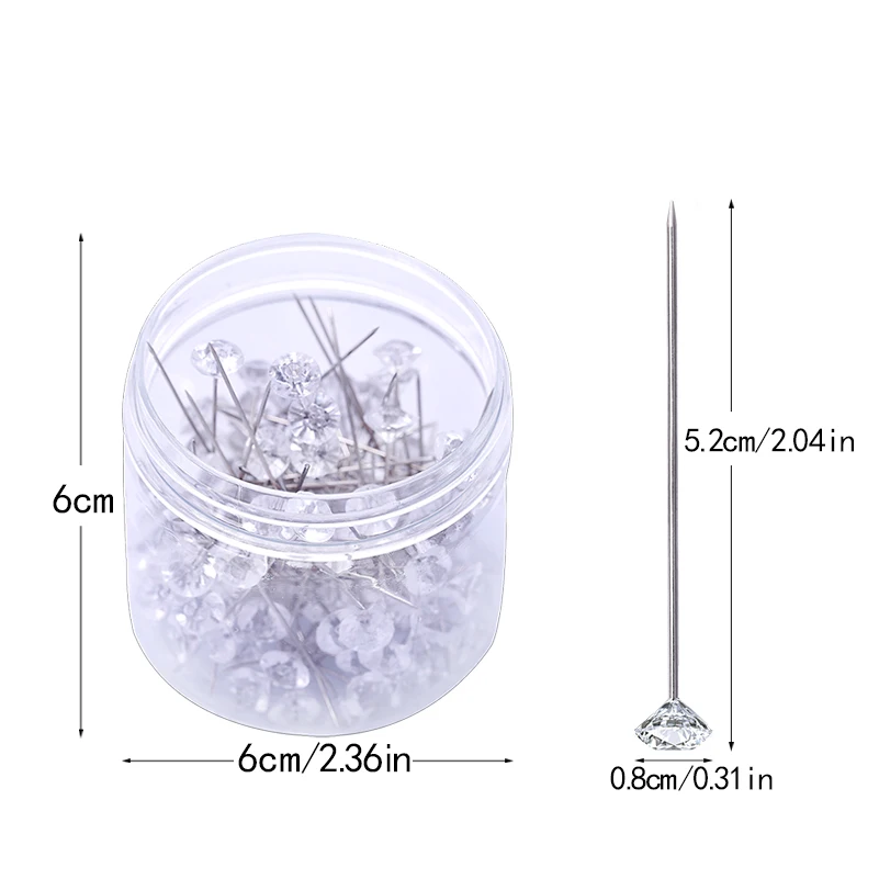 100pcs 0.8x5.2cm LMDZ 4 размера 100/150 шт блестящие Алмазные шпильки с кристаллами, свадебные корсаж-бутоньерка, цветочный букет, булавки в пластиковой коробке - Цвет: 100pcs 0.8x5.2cm