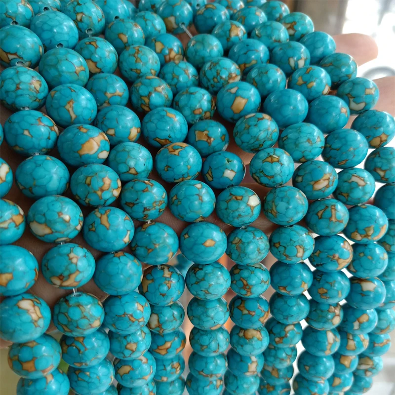 

Round Genuine Natural Piebald Turquoises Stone Beads 6/8/10/12/14/16MM Loose Gem Stone Beads For DIY Jewelry Making Bracelet