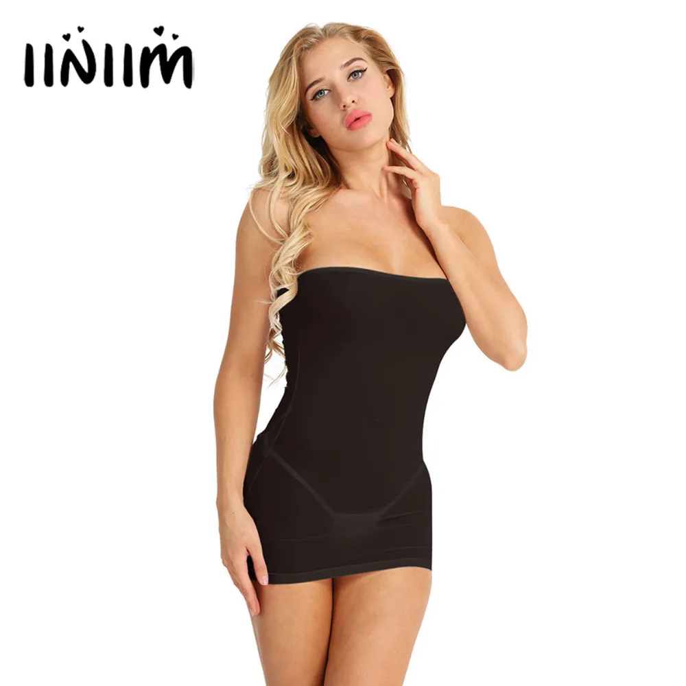 Iiniim Ультра тонкое сексуальное дамское платье без бретелек Babydoll топ сексуальная