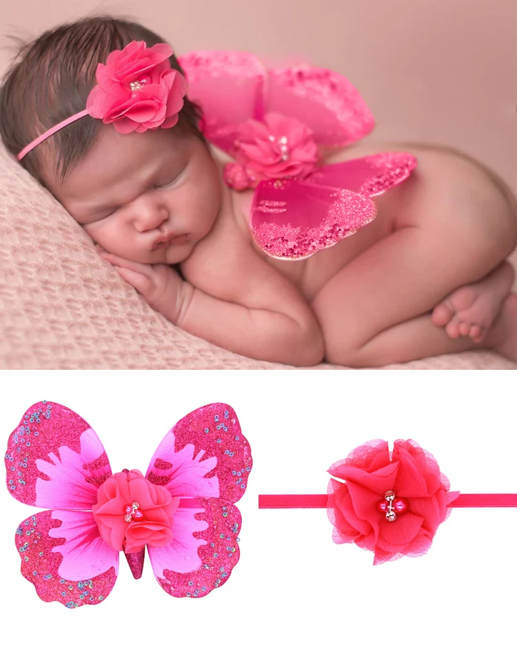 2pcs 2022 Newborn Baby Girl Bebe Fashion Supreme Infant Cute Headband +Wing Girls Headbands Clothing Set Kids Photography Props | Детская