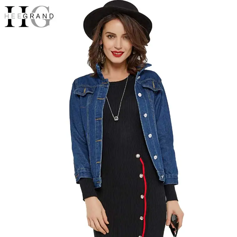 HEE GRAND/2017 Осенняя Manteau Femme джинсовая куртка женская верхняя одежда с рукавом три