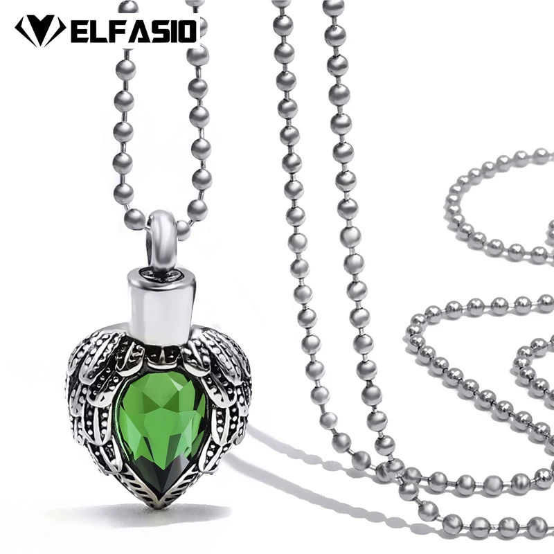 

Womens Girls Stainless Steel Pendant Necklace Feather Heart CZ Cremation Keepsake Memorial Urn Chain Jewelry UP034