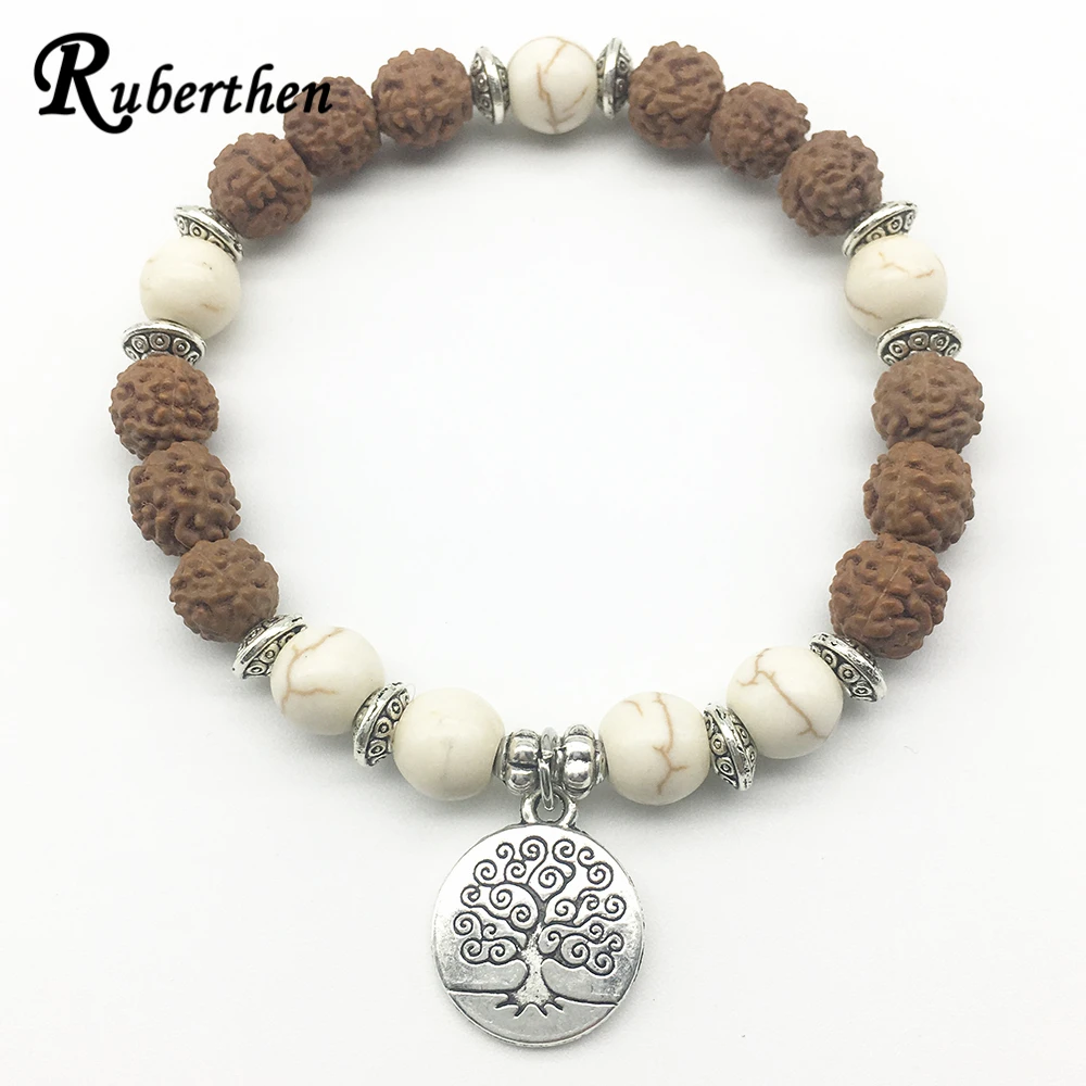 Ruberthen горячая распродажа мужской брендовый браслет дизайн Rudraksha белый бирюзовый браслет подвеска "Древо жизни" браслет, лучший подарок