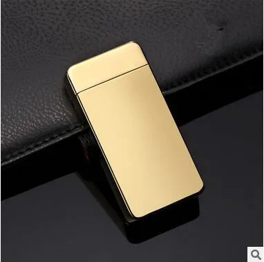 USB плазменная двойная дуговая металлическая зажигалка перезаряжаемая ветрозащитная Электронная Зажигалка сигарета двойная дуговая импульсная поперечная грозовая зажигалка - Цвет: Ice Gold