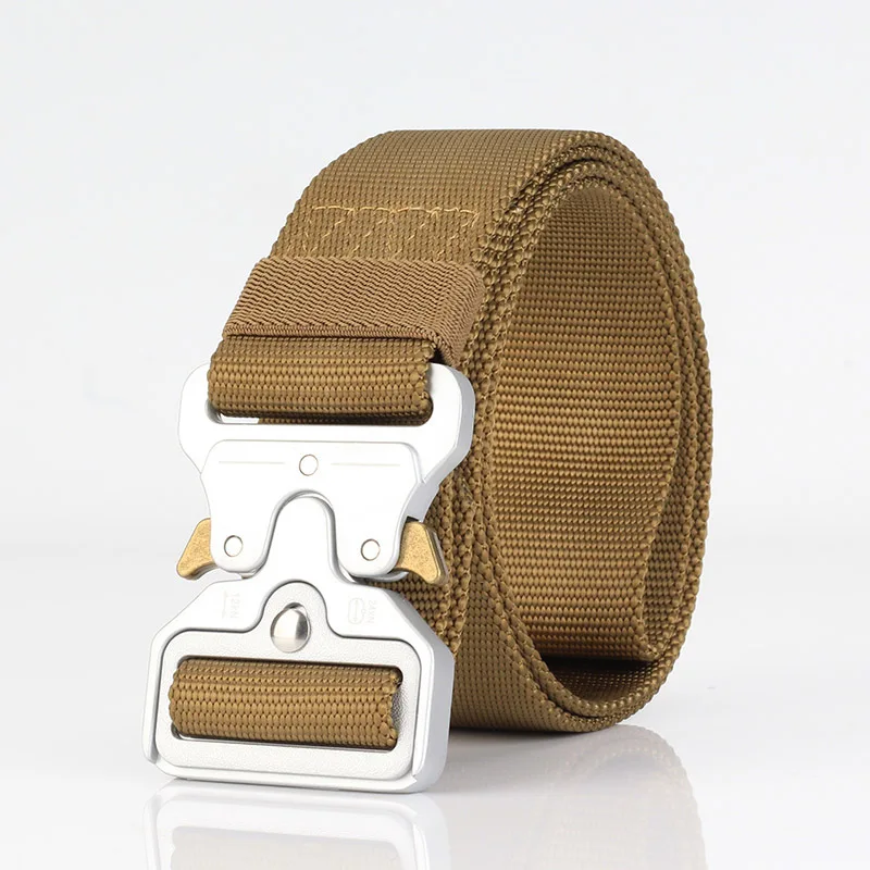 Silver buckle Brown 8 видов армейский холщовый ремень мужские тактические дизайнерские ремни для джинсов брюки эластичный нейлон 4,5 см широкий пояс черный пояс с металлической пряжкой - Цвет: Silver buckle Brown