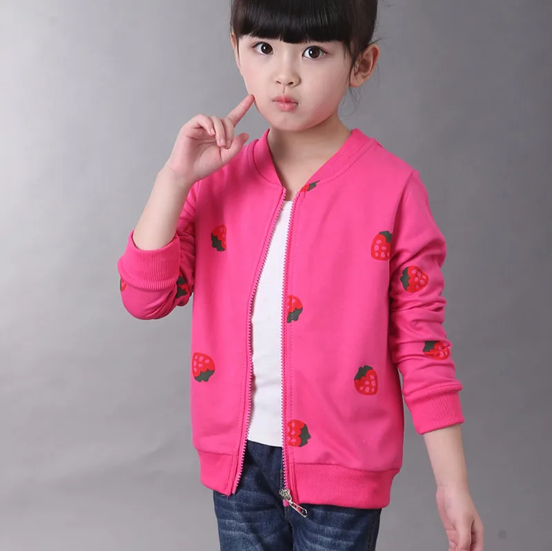 Fashion Baby Girls Coat Autumn 2016 New Cartoon Strawberry Jacket Toddler Girl Clothing Kids Cardigan Zipper Clothes Outfit |