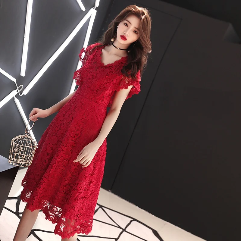 Платье вечерние платье, вечерний наряд невесты сестры Vestido сексуальные кружевные бордовые платья TS702 - Цвет: 2