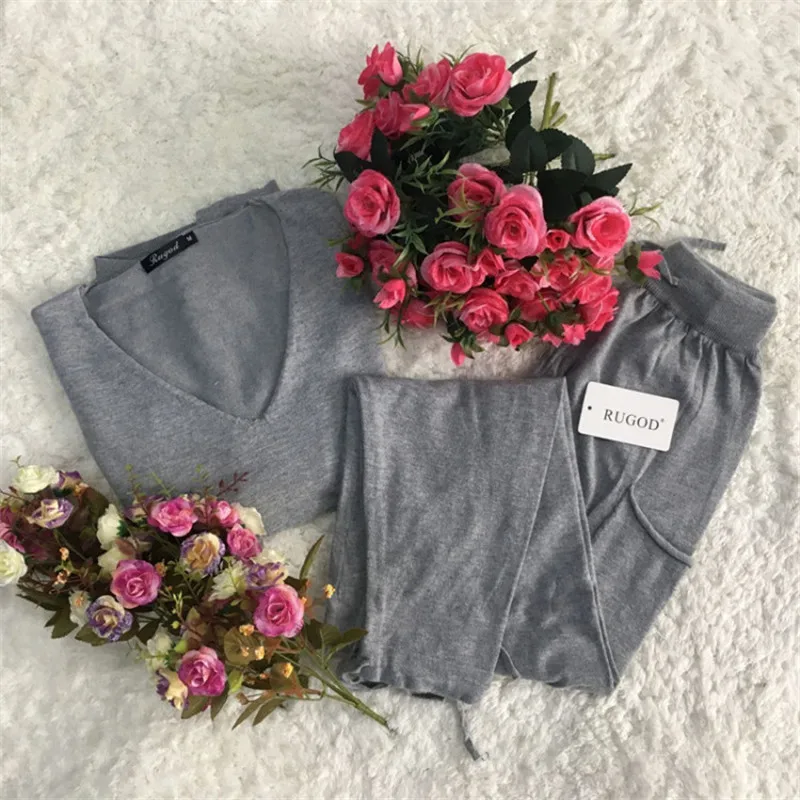 Rugod сексуальный вязаный свитер с v образным вырезом брюки костюмы для женщин