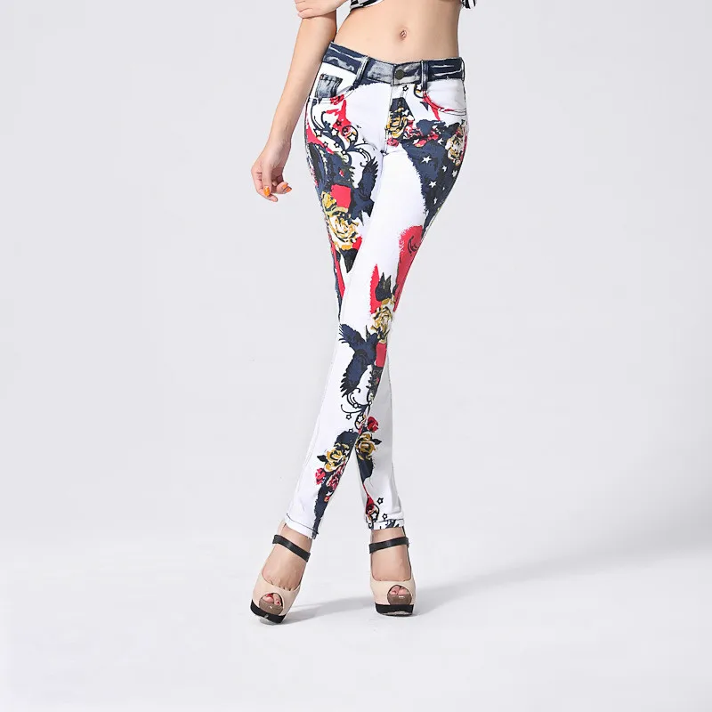 Pantalones Vaqueros Mujer Белая Печать Окрашенные Мультфильм Джинсы Женские Брюки Джинсовые