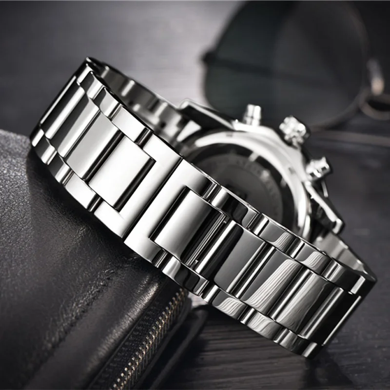 

BENYAR Men's Fitness Sports Watch Waterproof Stainless Steel Strap Quartz Watch Unique Design Luminous Calendar Men's Watch