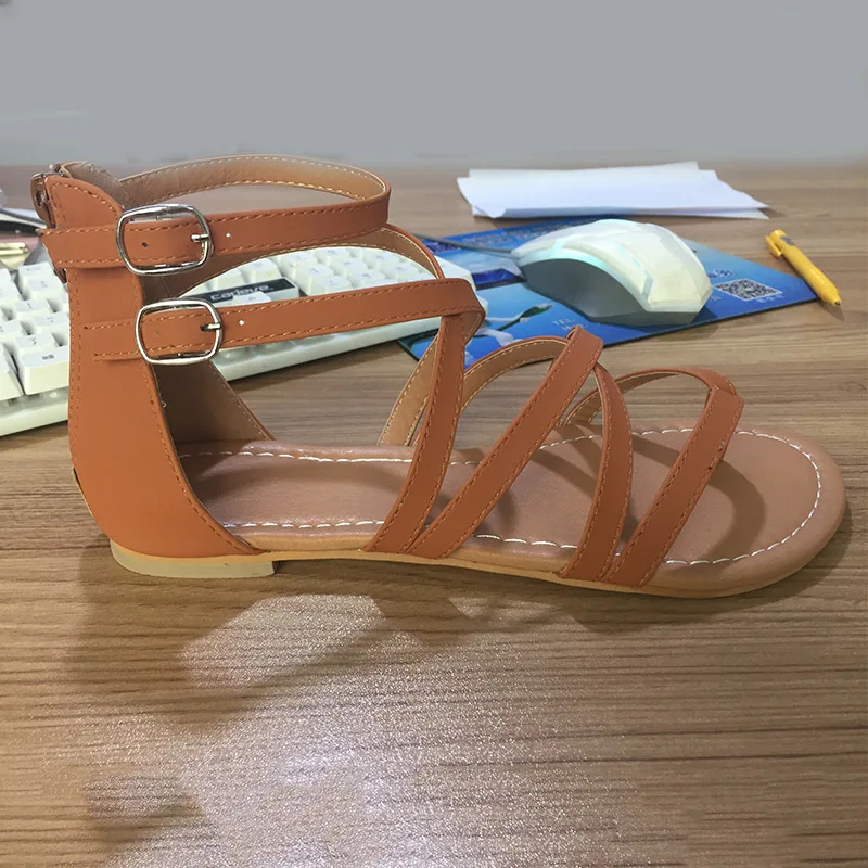 Для женщин Гладиатор ремешок на щиколотке без каблука летние Snadals дамы молния