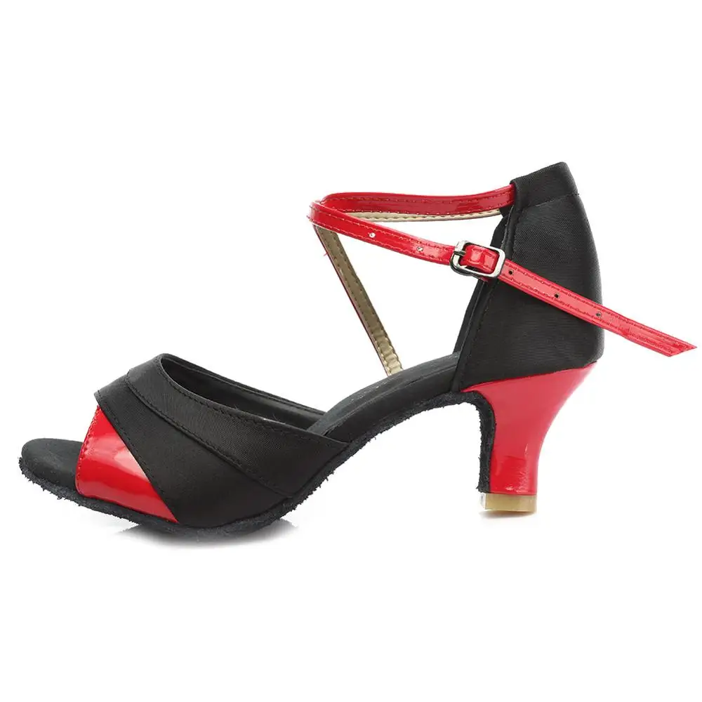 black red 5cm Женская, девичья, Дамская обувь для латинских бальных танцев, атлас/ПУ, профессиональные, сальса, танго, вечерние, танцевальные туфли, высокое качество, 7 см/5 см - Цвет: black red 5cm