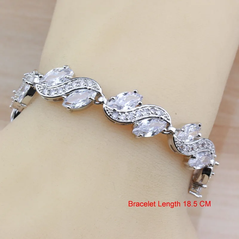 Bridal Women Wedding Costume Jewelry Sets AAA+ Quality White Crystal Zircon Dangle Earrings/Bracelet And Ring | Украшения и