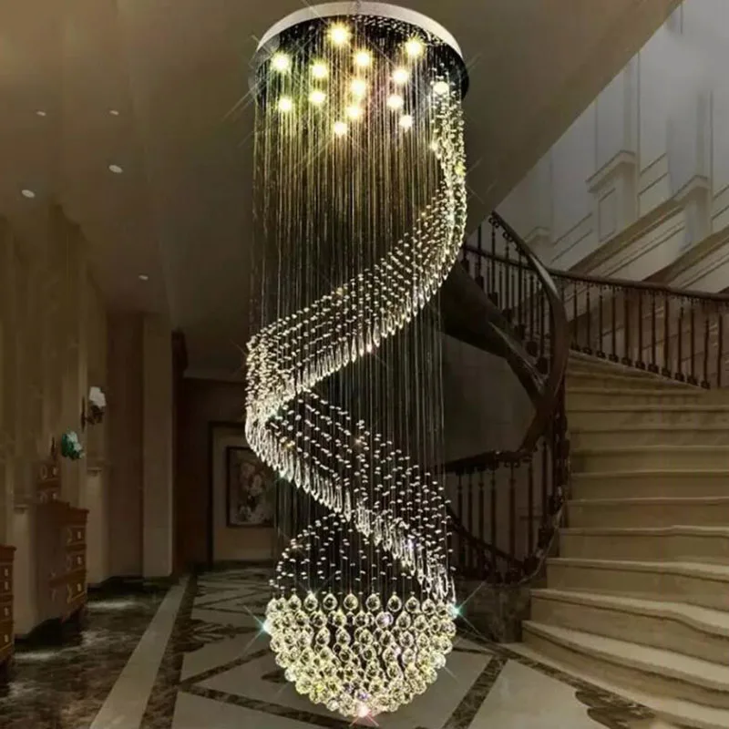安い K9 クリスタルモダンでエレガントなシャンデリアスパイラルデザインled高級クリスタルchandelieぶら下げインテリアはしご廊下灯
